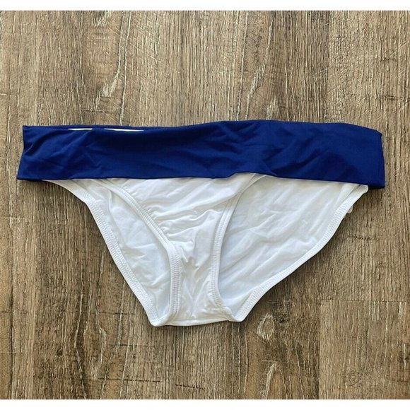 Tommy Bahama Womens Fold Over Bikini Swimsuit Bottom White Blue Sz Small - Picture 1 of 4